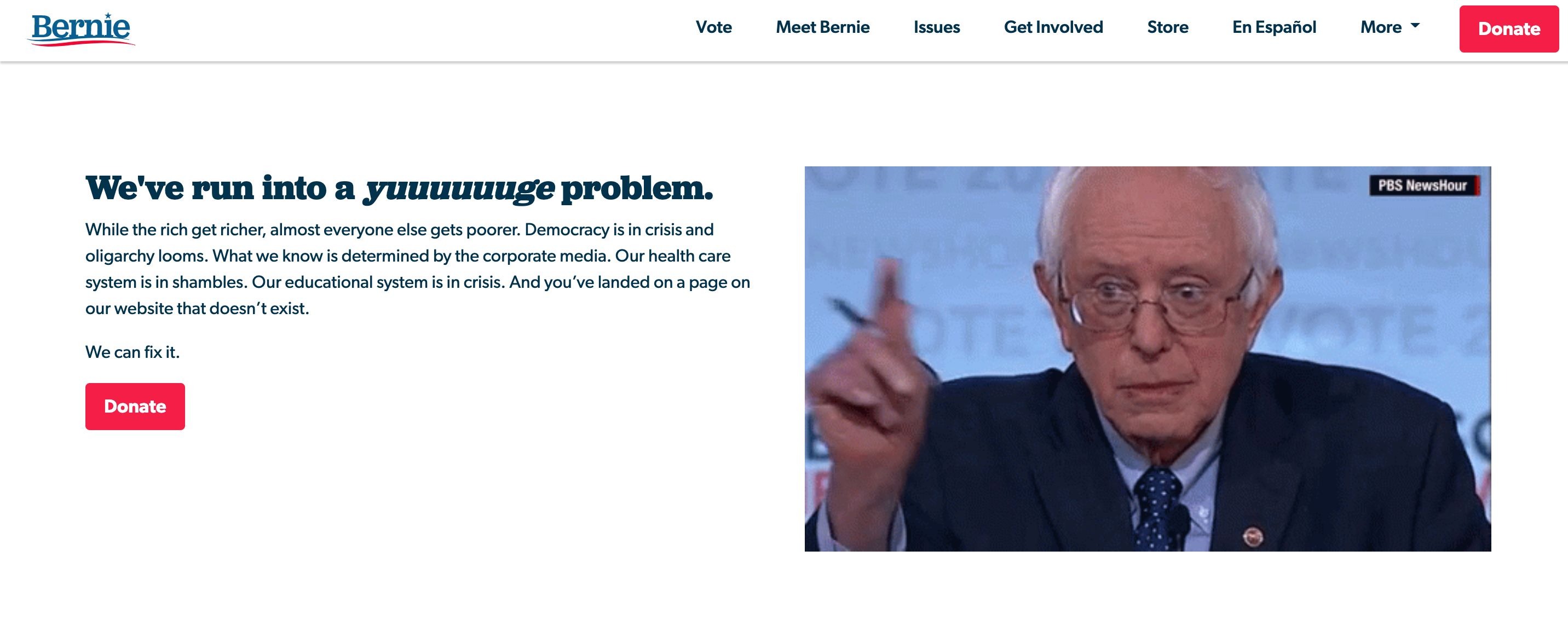 404 page examples - Bernie Sanders