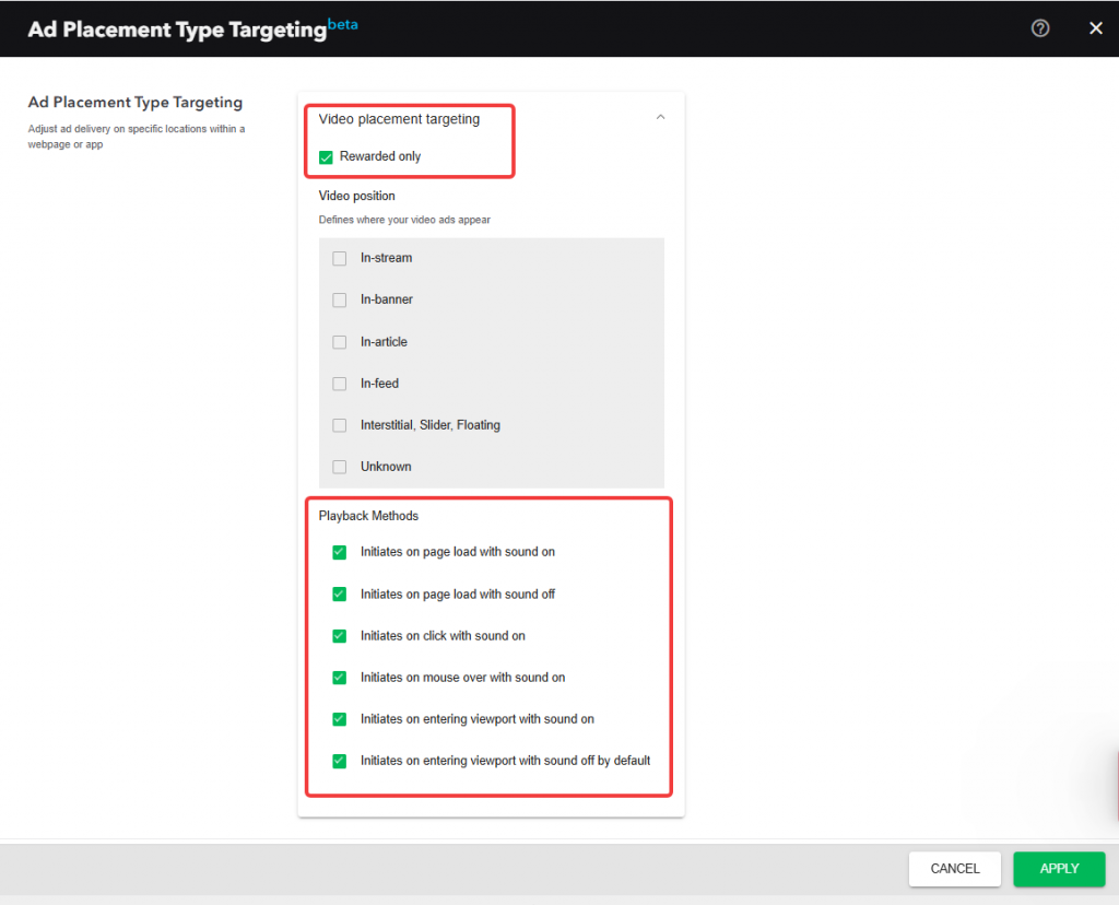 Rewarded Video Targeting Options
